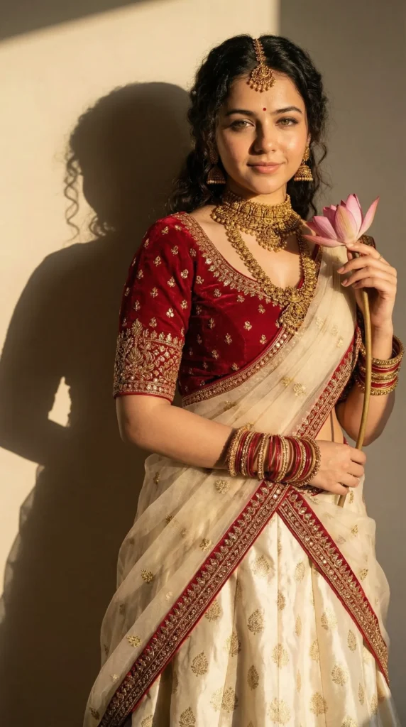 Golden Hour Goddess 2026 Gemini AI image generated Prompts Beautiful Indian outfit