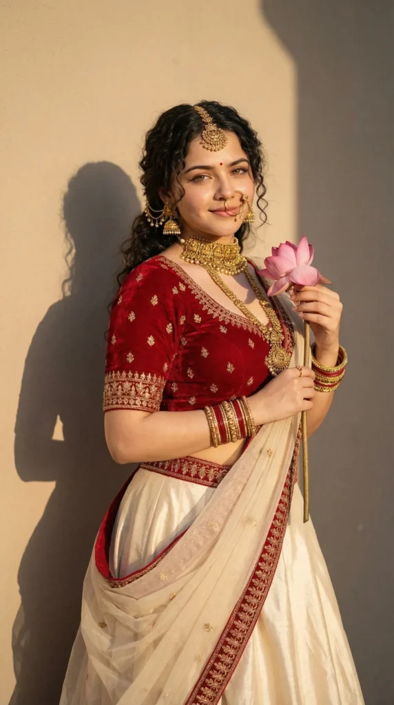 Golden Hour Goddess 2026 Gemini AI image generated Prompts Beautiful Indian outfit