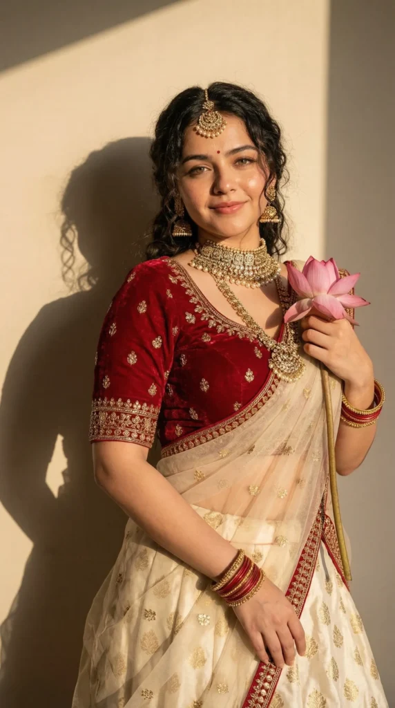 Golden Hour Goddess 2026 Gemini AI image generated Prompts Beautiful Indian outfit